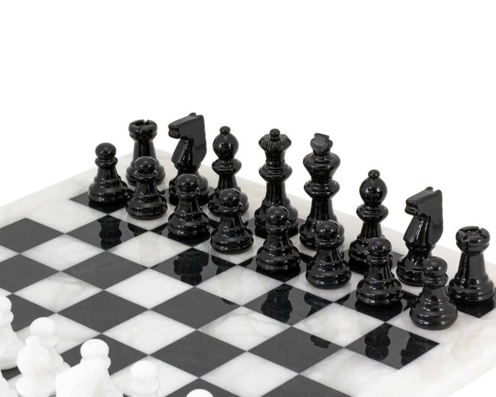 Black and White Alabaster Chess Set 14.5 Inches