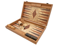 Luxury Olive Wood Burl Backgammon Set by Manopoulos with Luxury Wooden Cups