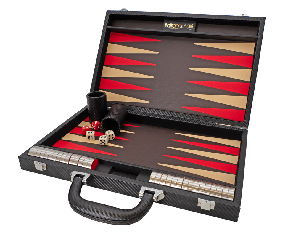 Italfama Folding Leatherette Backgammon Set in Black and Red