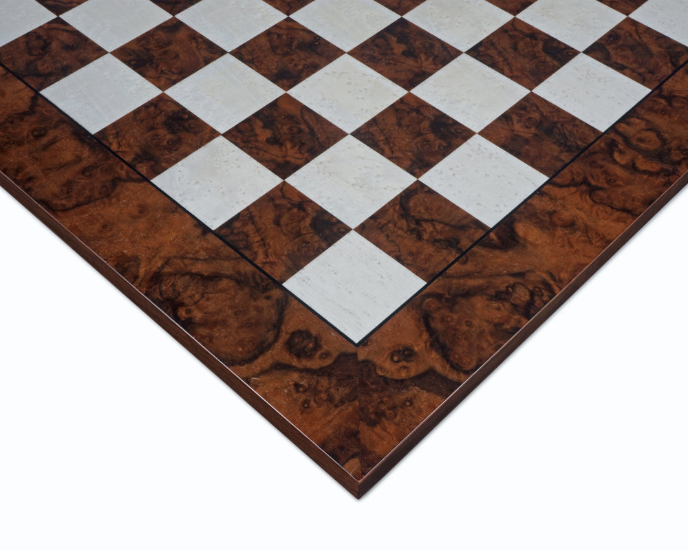 23.6 inch dark walnut burl luxury Italian chess board with 2.36 inch playing squares.