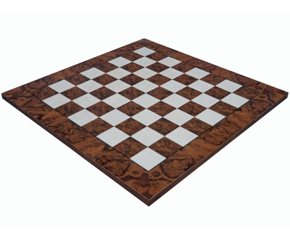 23.6 inch dark walnut burl luxury Italian chess board with 2.36 inch playing squares, superb quality, handcrafted in Italy.