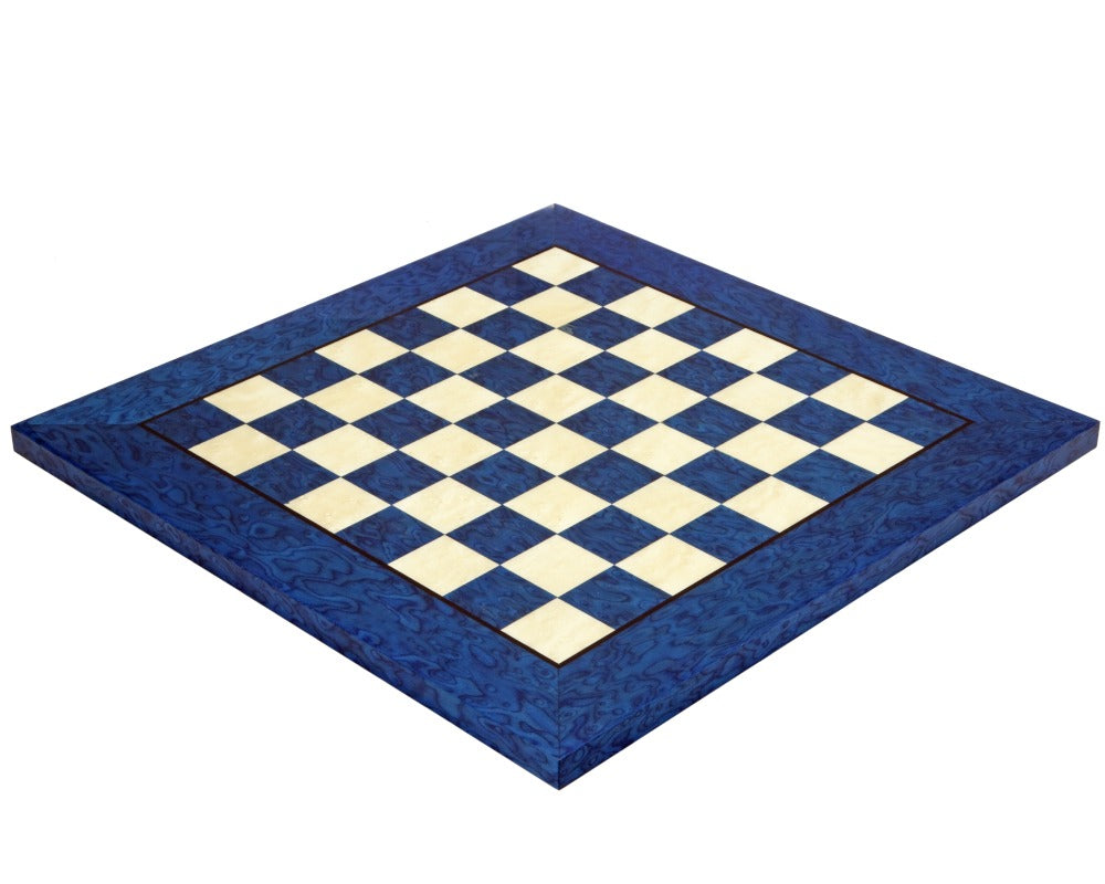 16.5 Inch Blue Erable and Elm Wood Luxury Chess Board with High Gloss Finish and Inlaid Veneer Squares