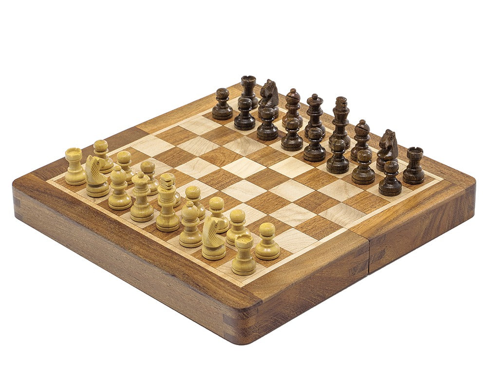Deluxe Hardwood Folding Travel 7.5 inch Chess Set - Magnetic