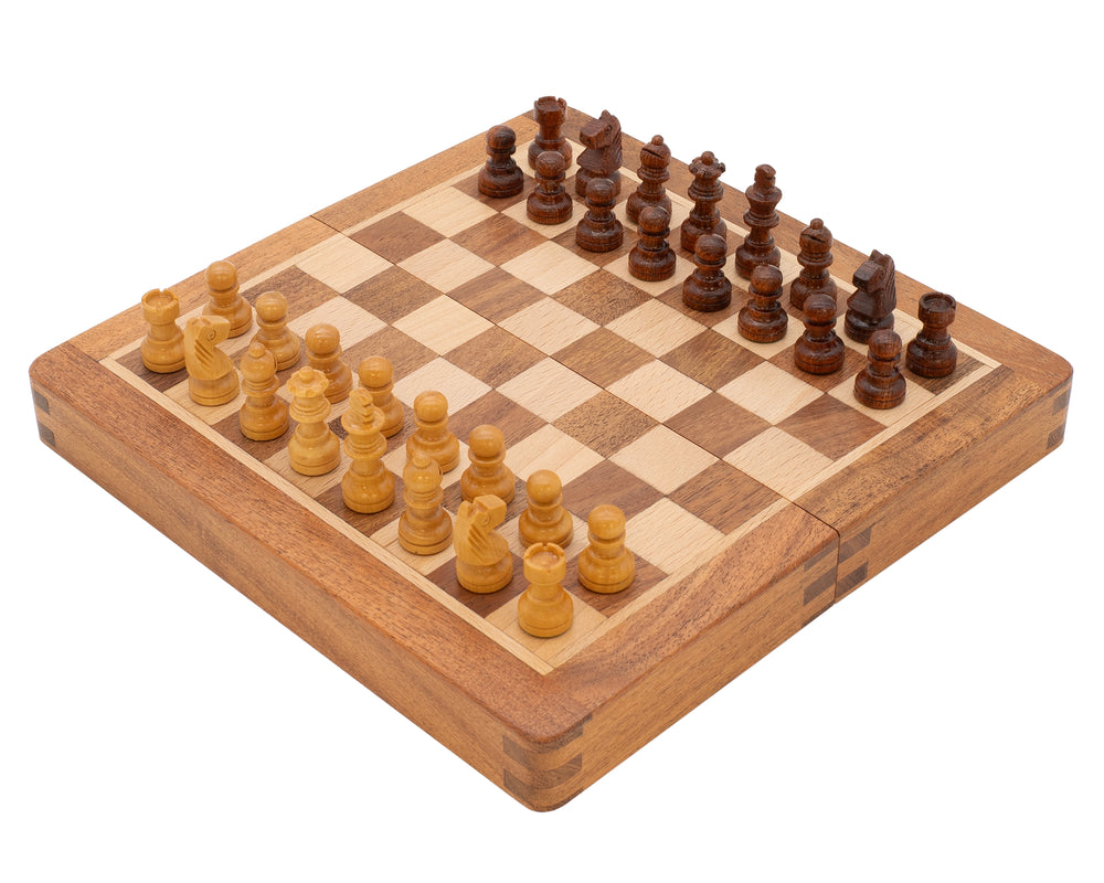 Deluxe Hardwood Folding Travel 19cm Magnetic Chess Set
