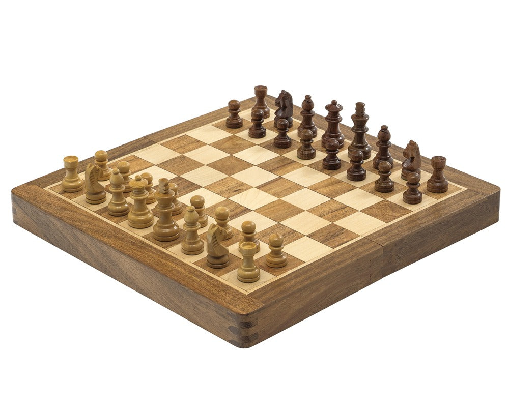 Deluxe Hardwood Folding Travel 10 inch Magnetic Chess Set