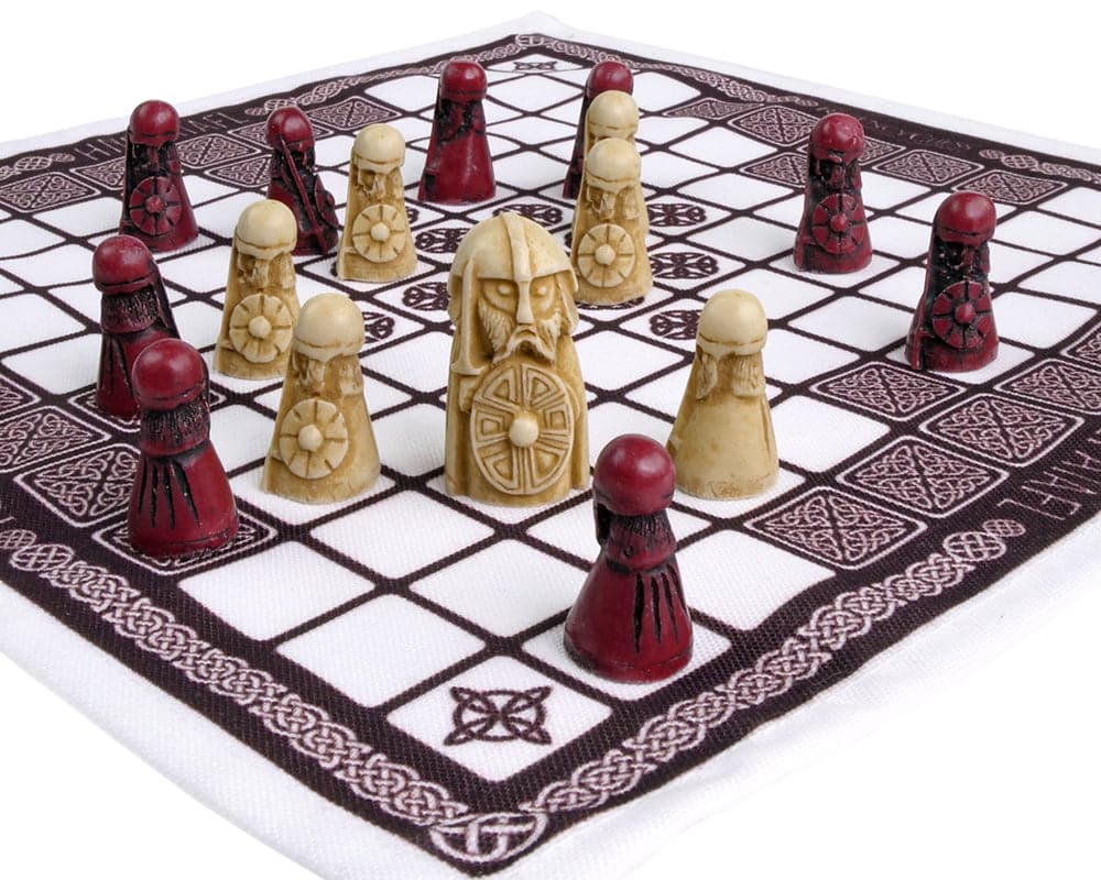 Hnefatafl - The Viking Game - Cardinal Edition pieces on screen-printed linen playing surface.