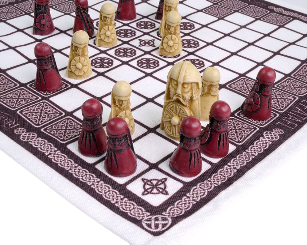 Hnefatafl - The Viking Game - Cardinal Edition with screen-printed linen playing surface and intricately designed game pieces