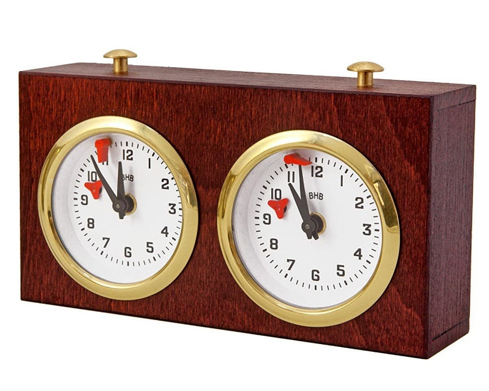 Wooden Turnier Chess Clock in dark wood with wind-up mechanism by BHB, traditional European design, no batteries required