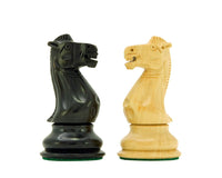 Ebonised boxwood and boxwood knights from Victoria Series Chessmen set 3.75 inches
