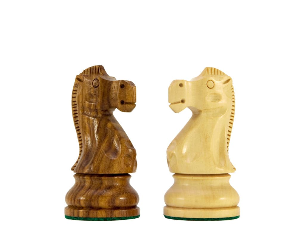 Jacob Knight Golden Rosewood and Boxwood Staunton chess knight pieces showcasing exquisite craftsmanship and detail