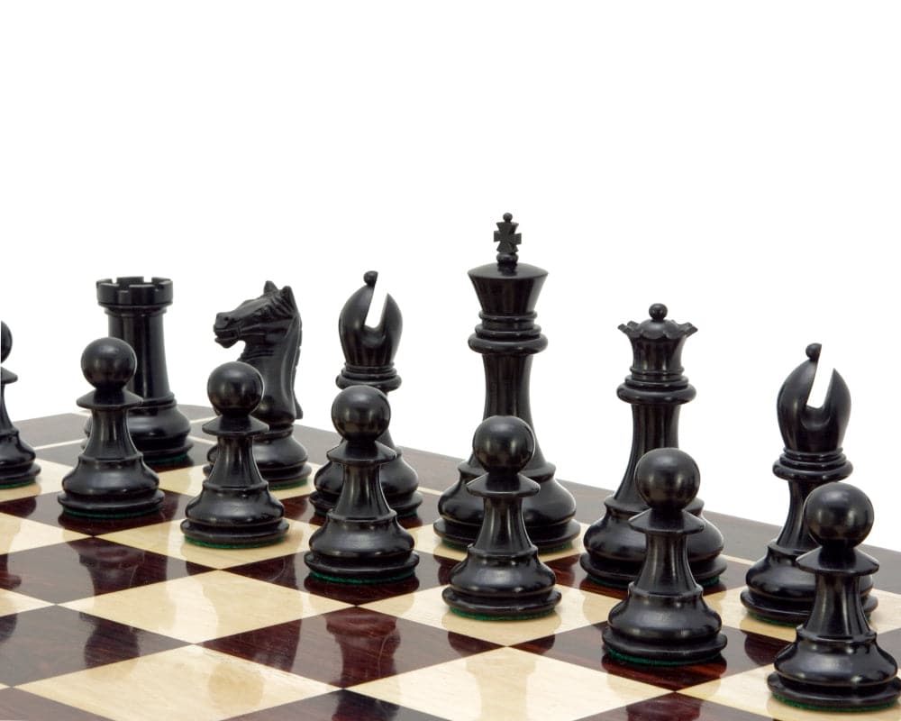 Sentinel Series Ebony Staunton Chess Pieces Set on Board with Classic Design