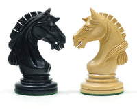 Ebony and boxwood knight chess pieces from The Garvi Ebony Chessmen set with Staunton and Mughal influence