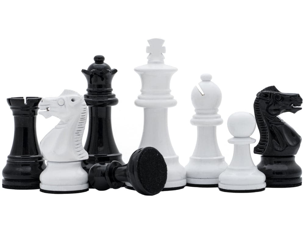 Italian Black and White Lacquered 3" Staunton Chess Men by Italfama in a classic arrangement.