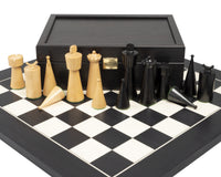 Art Deco Ebonised Boxwood Chess Pieces - 8.9cm