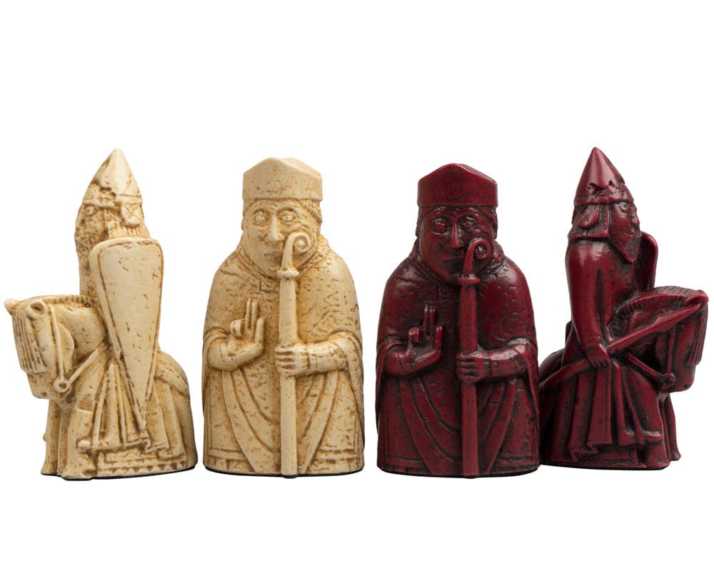 Isle of Lewis 3.25" red and ivory chessmen handmade from crushed stone resin, official limited edition set by Regency Chess Company