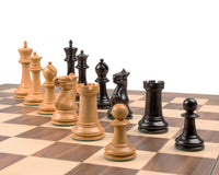 Reproduction Staunton Ebony Chessmen 1869 Model on Walnut and Maple Chess Cabinet