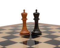 1849 Reproduction Staunton Ebony & Antiqued Boxwood Chess Pieces - 11.2cm