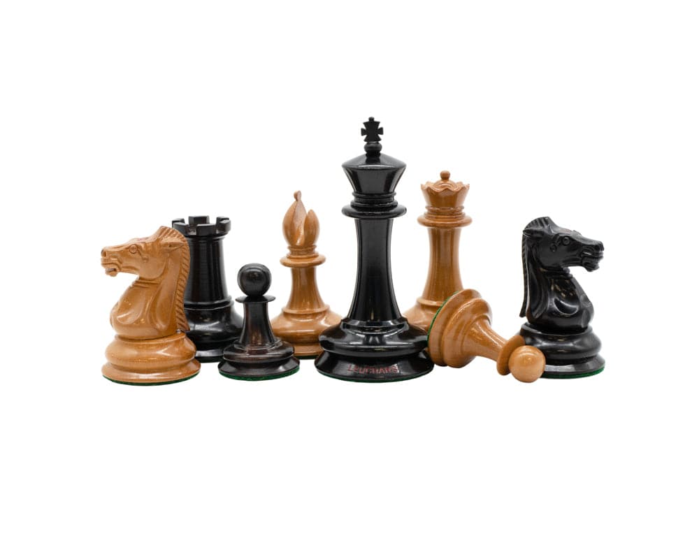 Leuchar Reproduction 3.5 inch Ebony and Antiqued Boxwood Luxury Chess Men Set