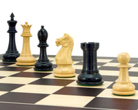 Oxford Series Black and Wenge chessmen set with 3.75 inch king on a 19.7 inch wenge and maple board, based on Staunton design.