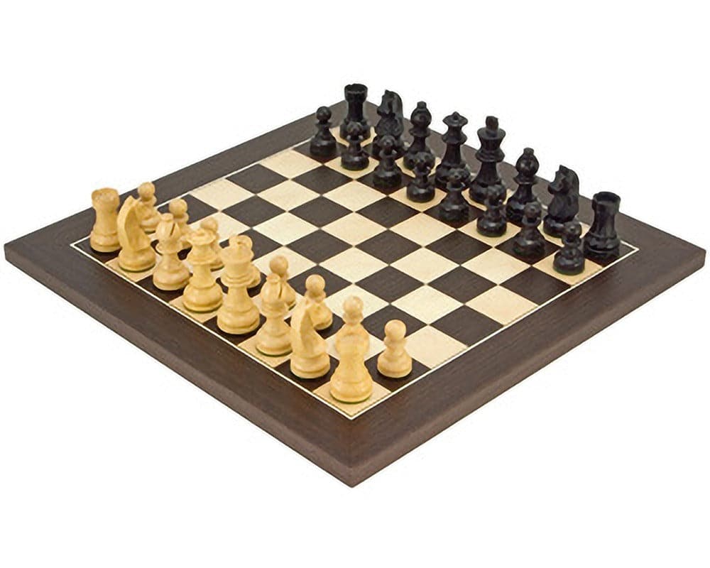 Classic Staunton Down Head Wenge Deluxe Chess Set with Boxwood and Ebonised Pieces on a Polished Hardwood Board