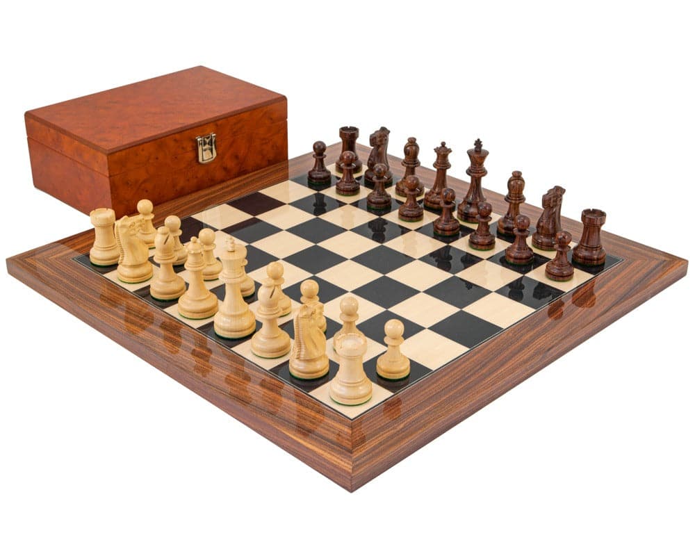 Supreme Rosewood Chess Set with Burl Wood Case