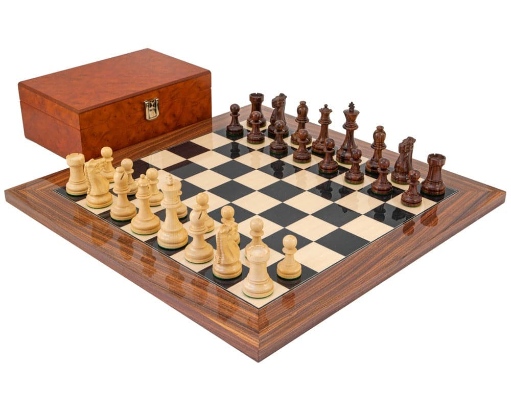 Regency Chess Supreme Rosewood Chess Set with Burl Wood Case