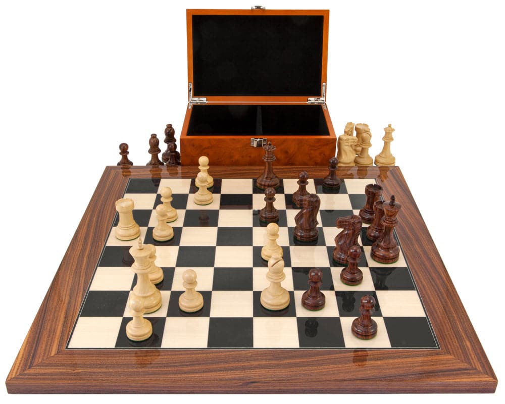 Supreme Rosewood Chess Set with Burl Wood Case (Hover Image)