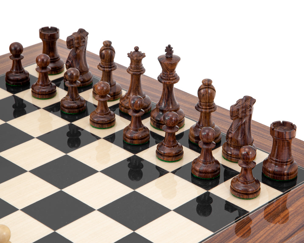 Supreme Rosewood Chess Set with Burl Wood Case