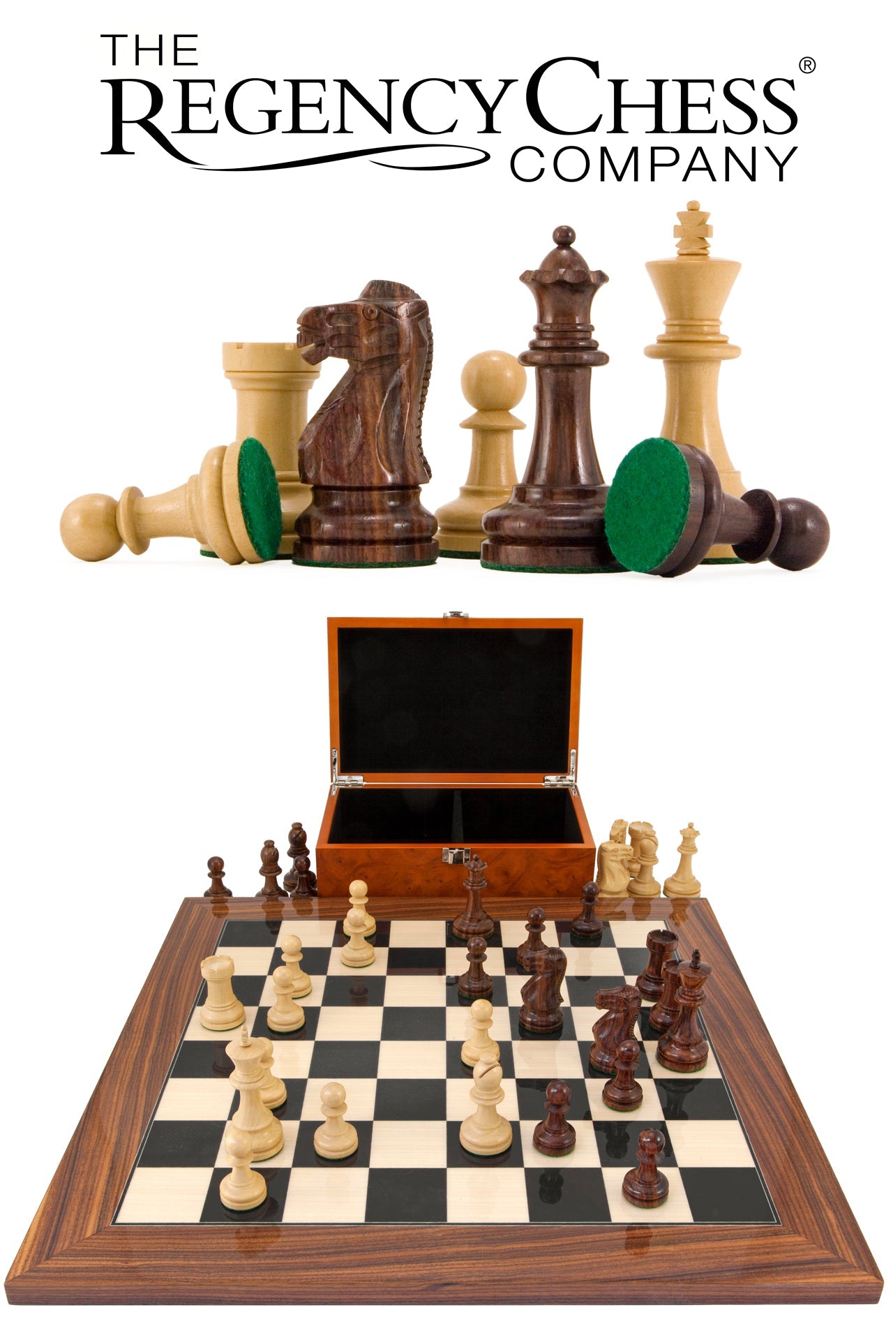 Supreme Rosewood Chess Set with Burl Wood Case