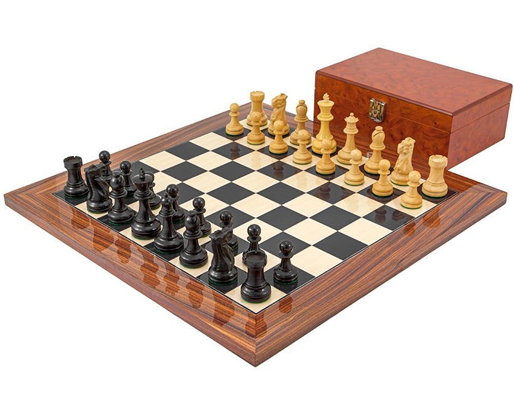 Supreme Ebony Chess Set with Burl Wood Case