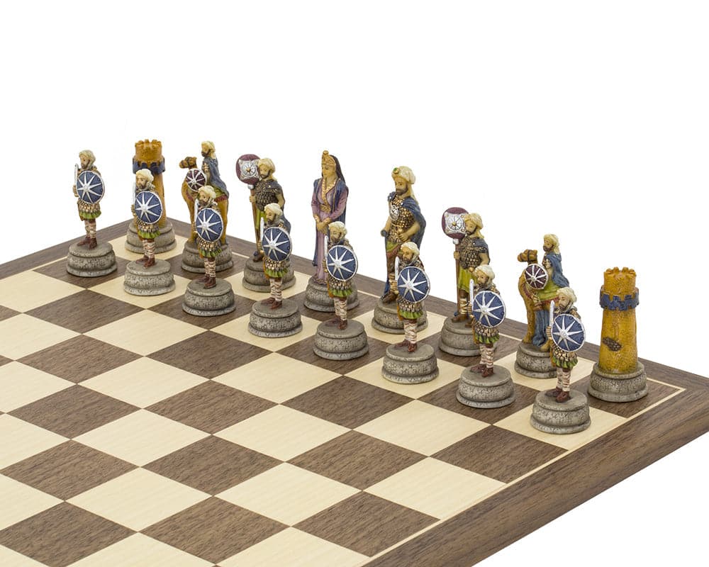 Hand painted Arab chess pieces on 15.75 inch Spanish board from The Romans Vs Arabs chess set by Italama of Italy.