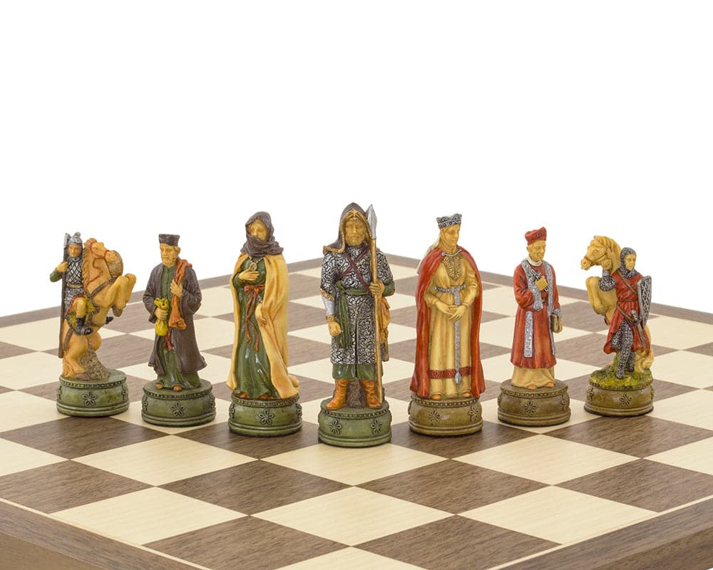 Camelot Hand Painted Chess Set by Italfama with detailed themed figurines on chessboard