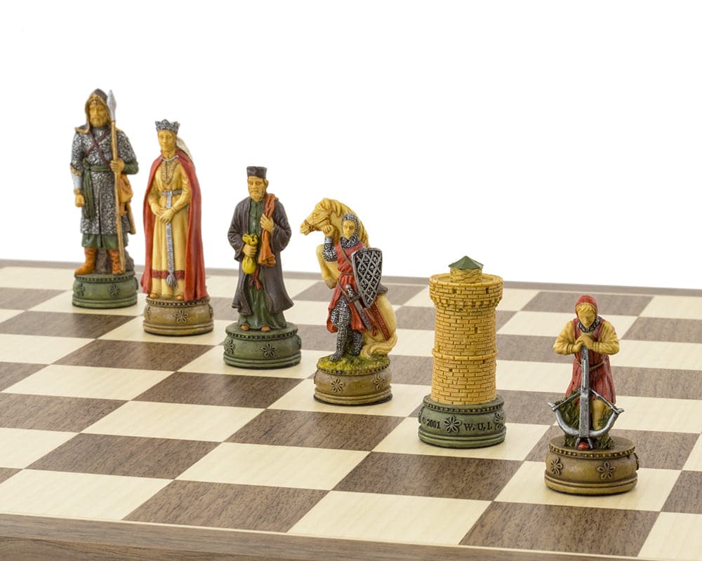 Italfama Camelot Hand Painted Chess Set pieces on chessboard