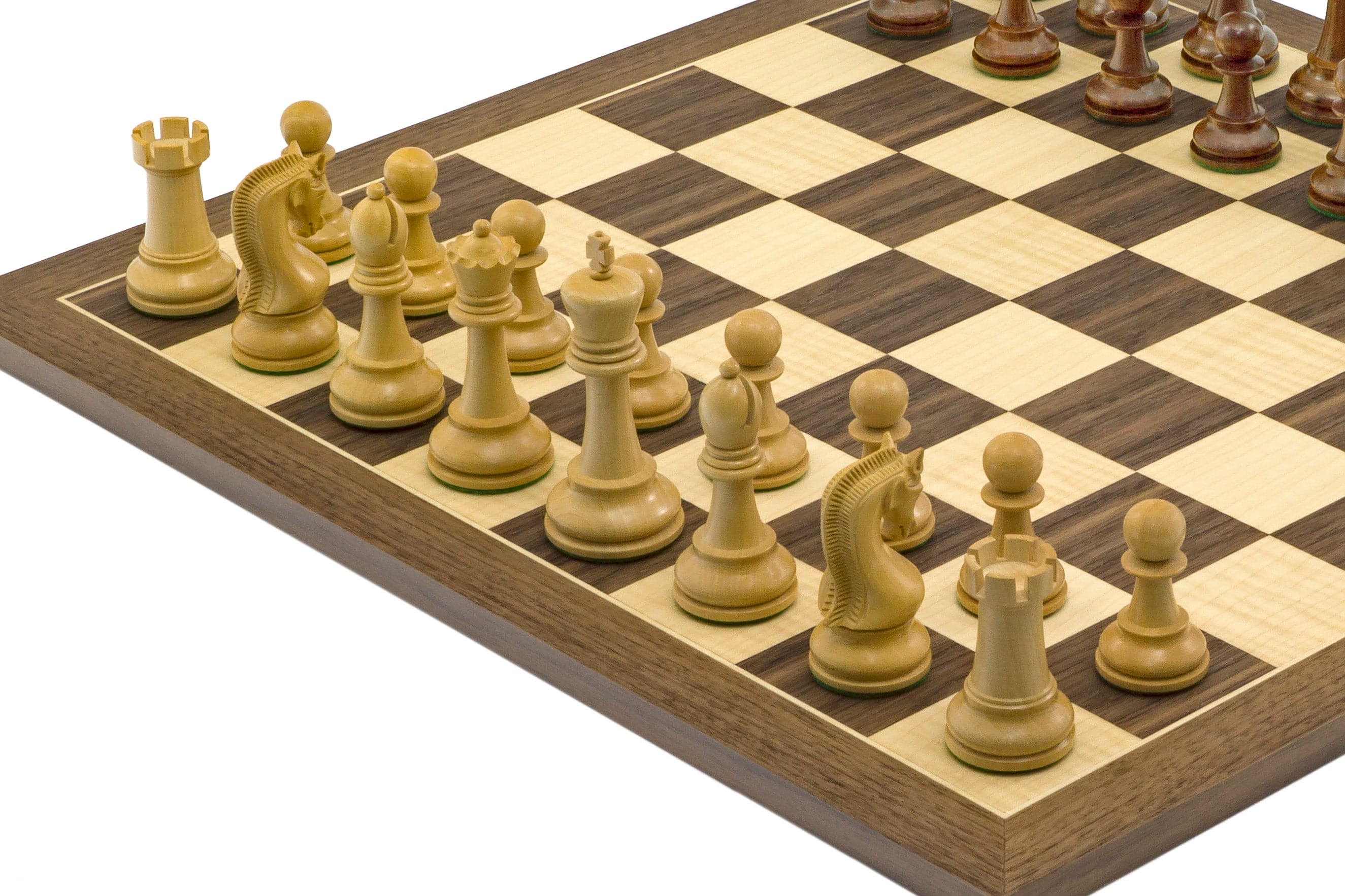 The Leningrad Acacia and Walnut Chess Set on 15.75 Inch Mahogany Chess Board with 2.75 Inch King Pieces