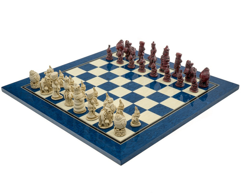 The Berkeley Chess Alice in Wonderland Cardinal Blue Chess Set
