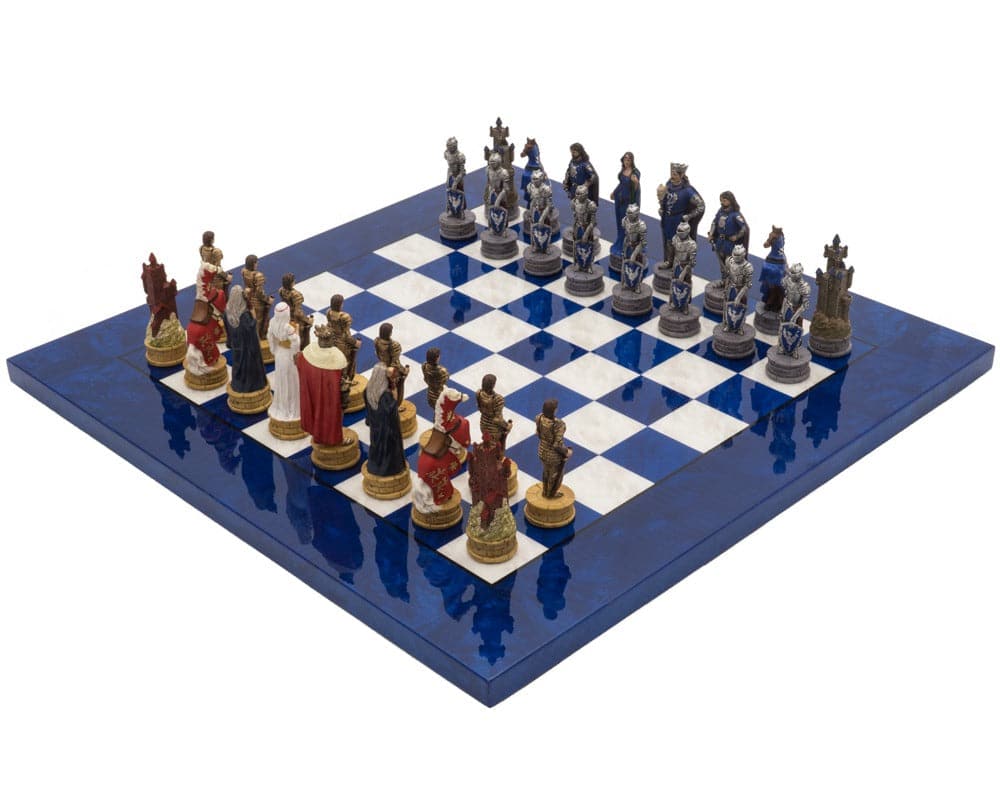 The King Arthur Hand Painted Luxury Blue Chess Set