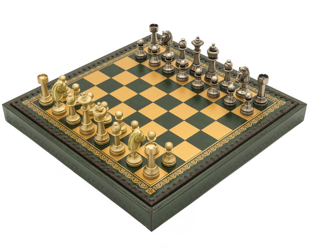 The Turin Verde Italian Chess Set incorporating Backgammon Board, Dice and Draughts