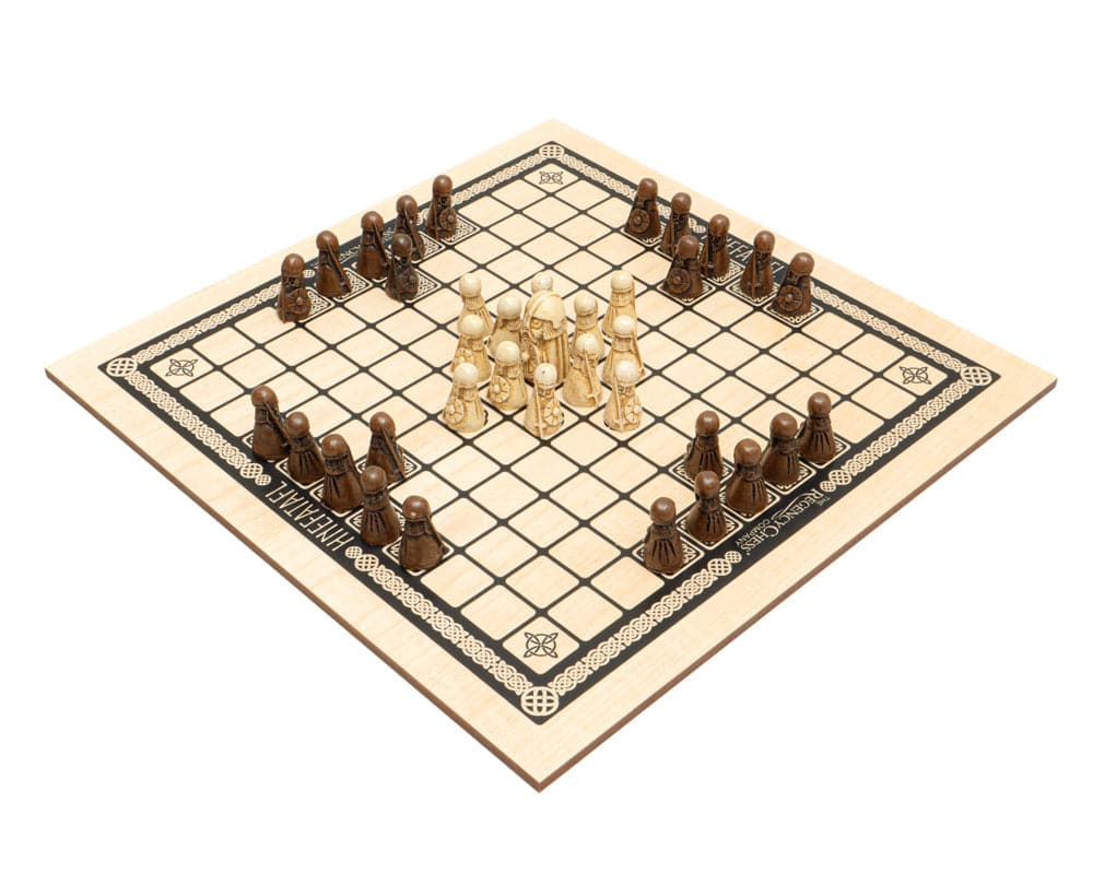 Deluxe Edition Hnefatafl Viking Game on 15.75 inch finely inlaid mahogany board with 1.55 inch playing squares and notation markings