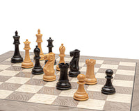 The Victoria Black and Grey Ash Burl Classic Chess Set with ebonised boxwood and boxwood chessmen on 19.7 inch Spanish board