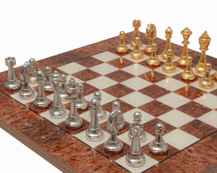 The Messina Gold and Briarwood Luxury Italian Chess Set (Hover Image)