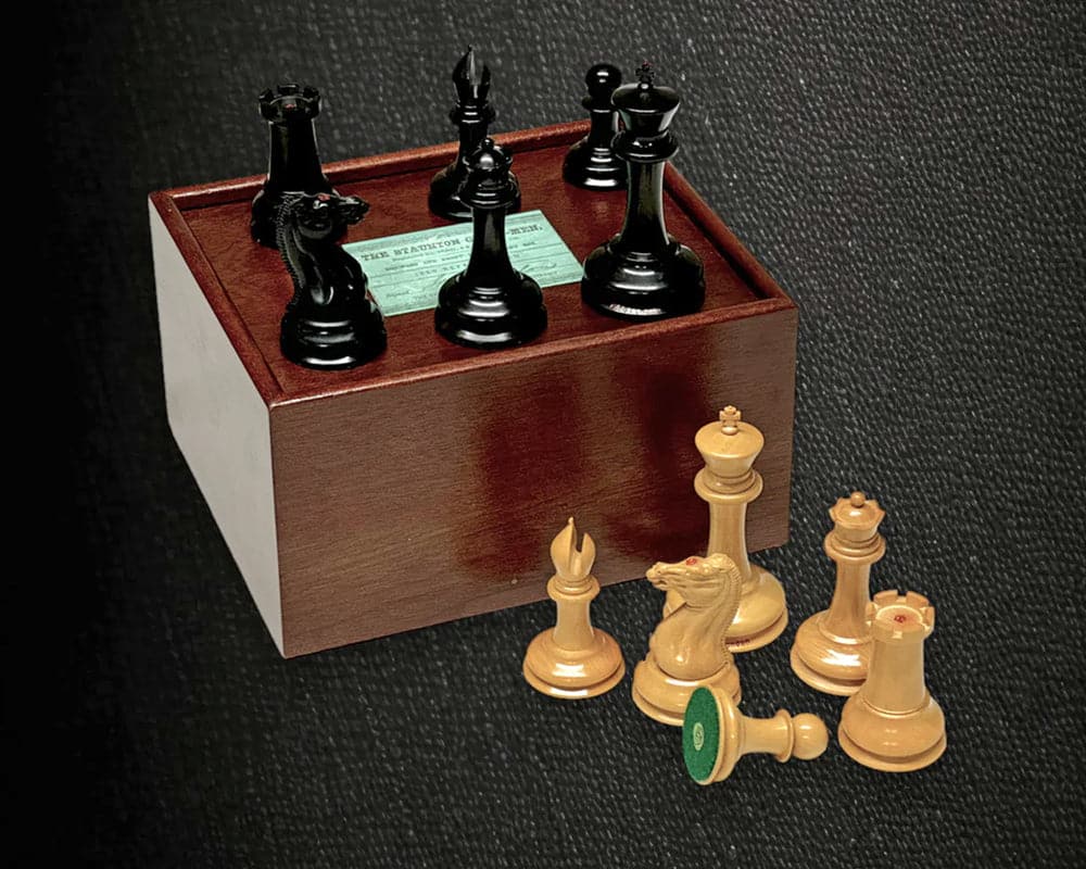 The 1850 London Limited Edition Ebony and Mahogany Deluxe Chess set with Case and Clock