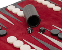 The Manopoulos Suede Roll-Up Travel Backgammon Set - Burgundy