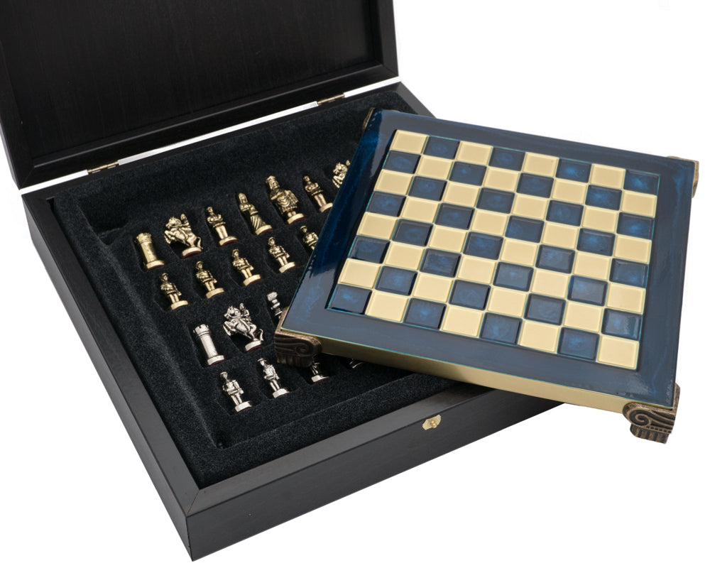 The Manopoulos Byzantine Empire Chess Set With Wooden Case In Blue