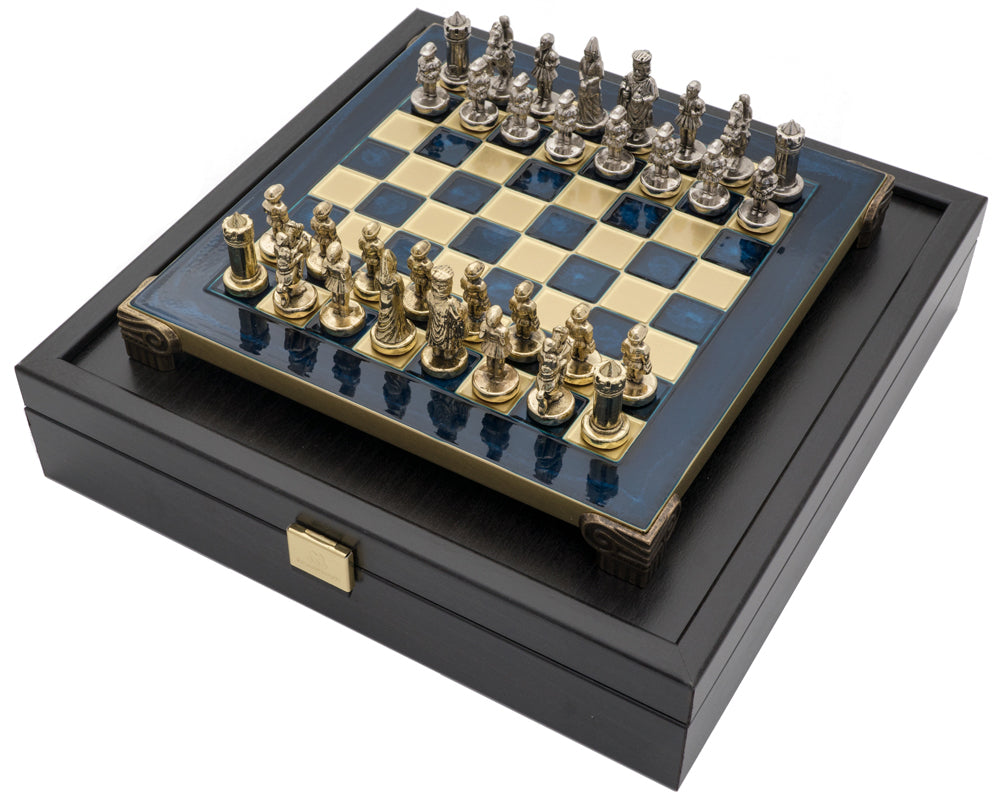The Manopoulos Byzantine Empire Chess Set With Wooden Case In Blue