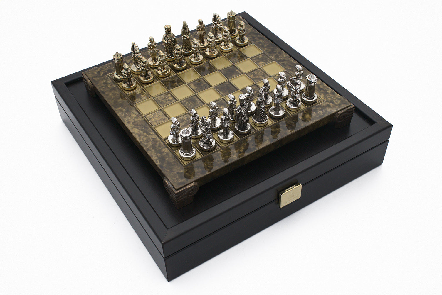 The Manopoulos Byzantine Empire Chess Set with Wooden Case in Brown - COMPACT