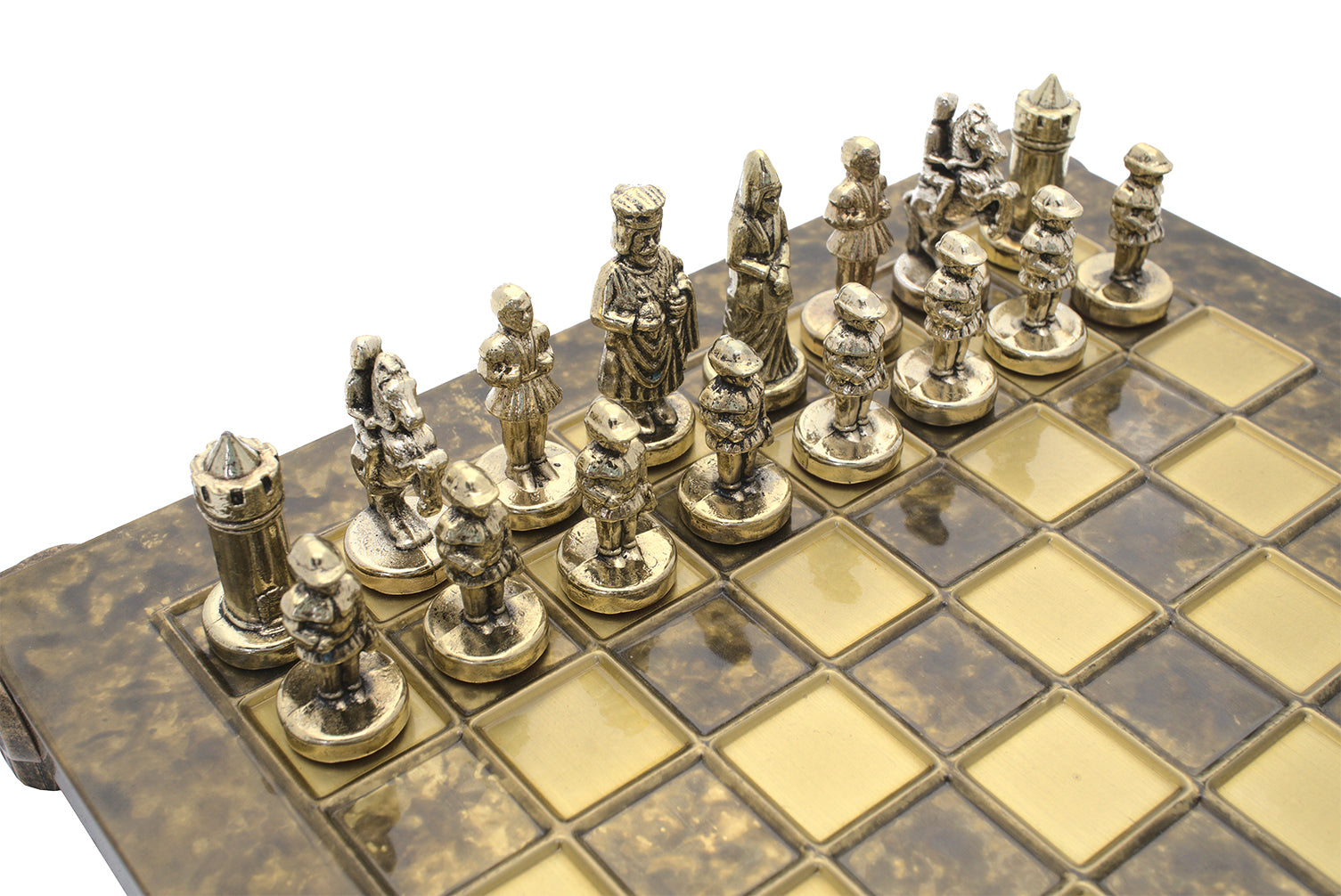The Manopoulos Byzantine Empire Chess Set with Wooden Case in Brown - COMPACT