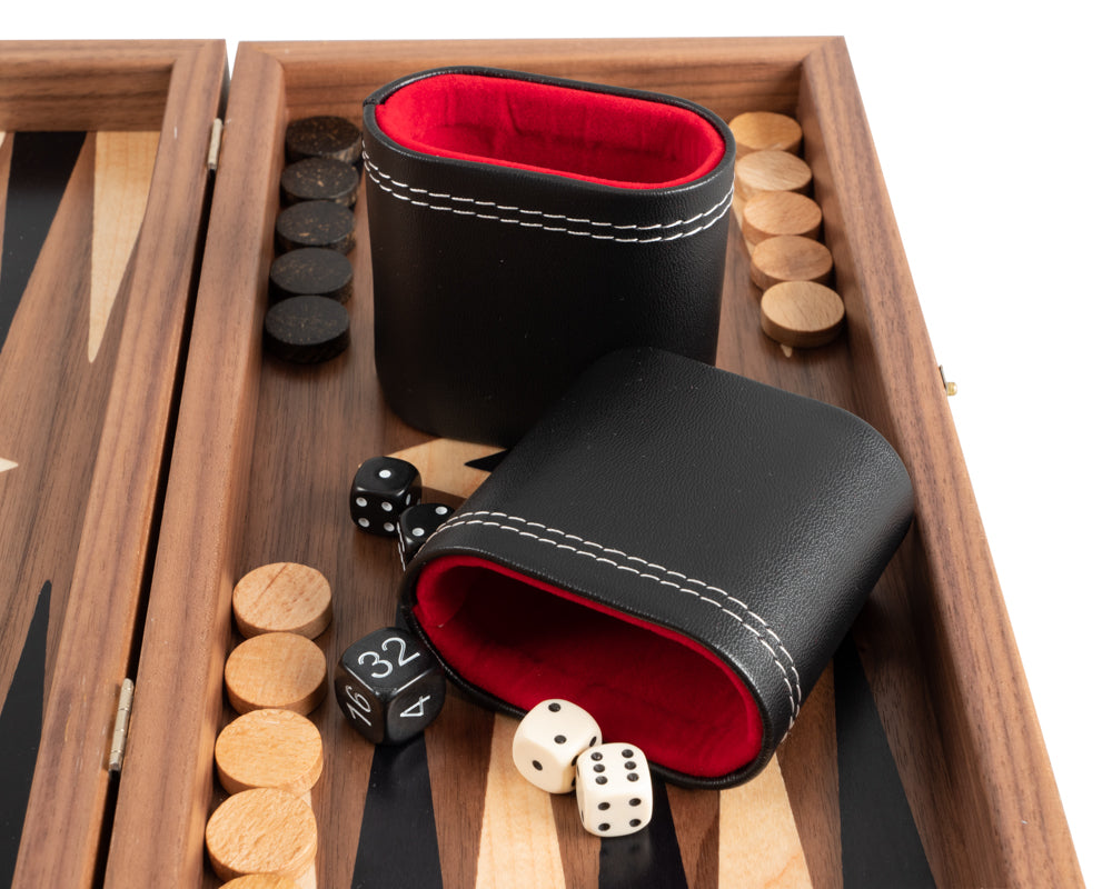American Walnut Backgammon and Chess Combination Set - Travel Size - with Deluxe Philos Cups