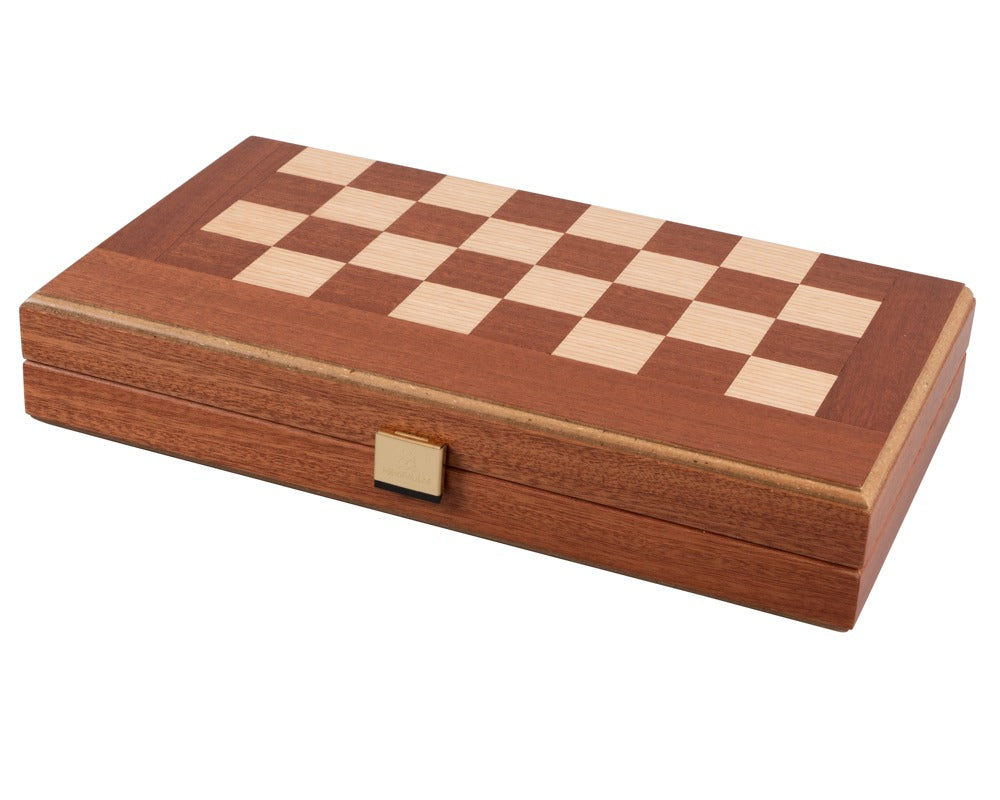 Mahogany Combination Backgammon and Chess Set - Travel Size - with deluxe Philos cups