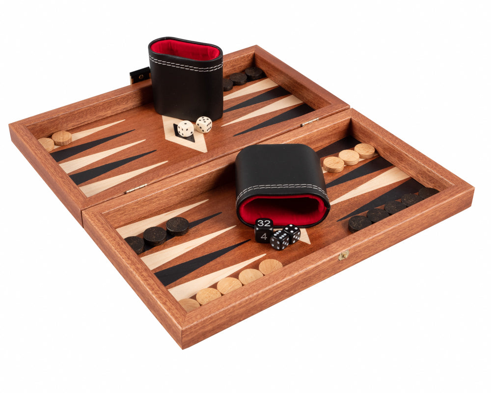 Mahogany Combination Backgammon and Chess Set - Travel Size - with deluxe Philos cups